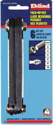 Metric Fold-Up Hex Key Sets, 6 per fold-up, Hex Tip, Metric