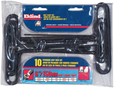 Standard Grip Inch T-Key Sets, 10 per pouch, Hex Tip, Inch, 6 in Handle