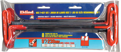 Cushion Grip Hex T-Key Sets, 8 per pouch, Hex Tip, Inch, 9 in Handle