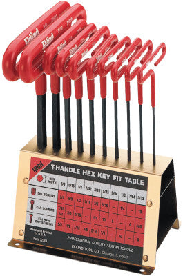 Cushion Grip Hex T-Key Sets, 8 per stand, Hex Tip, Metric, 6 in Handle