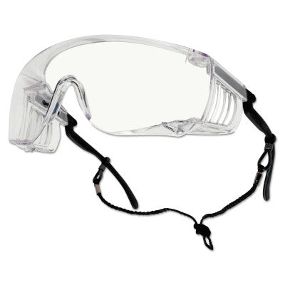Override Safety Glasses, Clear Poly Anti-Fog/Anti-Scratch Lens, Black Frame