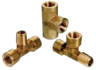 Pipe Thread Tees, Connector, 1,000 PSIG, Brass, 1/4 in NPT (Street)
