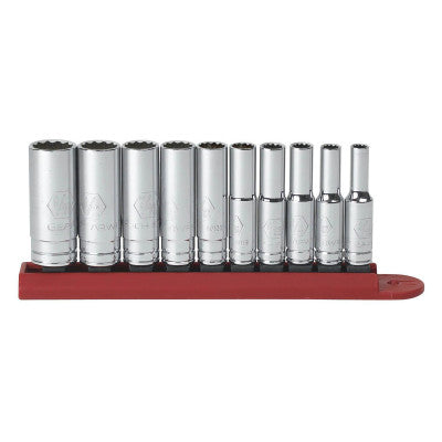 10 Pc. 1/4 in Drive 12 Point SAE Deep Socket Sets, 3/16 in to 9/16 in