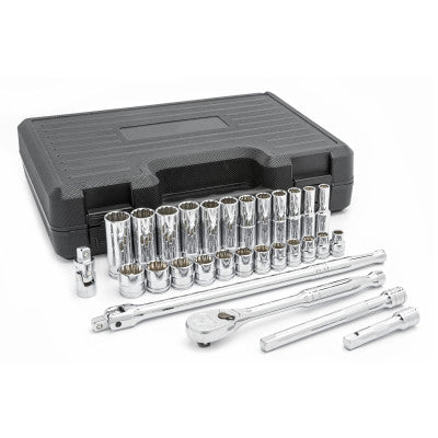 29 Pc. 12 Point Standard and Deep Metric Mechanics Tool Sets, 3/8 in Dr