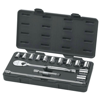 15 Piece Surface Drive Socket Sets With 84 Tooth Ratchet, 1/2 in, SAE