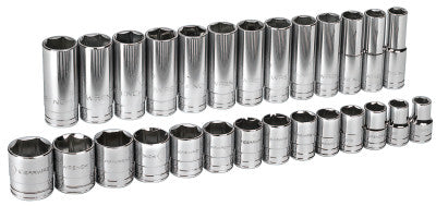 27 Piece Surface Drive Socket Sets, 1/2 in, 6 Point