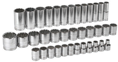 37 Piece Surface Drive Socket Sets, 1/2 in, 12 Point