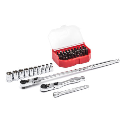 45 Pc. 6 Point Standard Metric Slim Head Mechanics Tool Sets, 1/4 in Dr