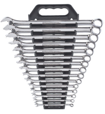 15 Pc Long Pattern Combination Wrench Sets, 12 Point, Inch, V-Rack