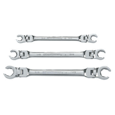 3 Piece Flex Flare Nut Wrench Set, SAE, Polished Chrome
