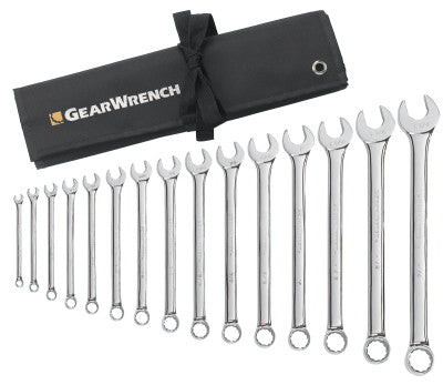 15 Pc Long Pattern Combination Wrench Sets, 12 Point, Inch, Vinyl Roll