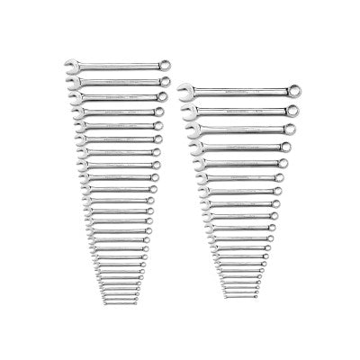Surface Drive Combination Wrench Sets, 12 Points, SAE/Metric, Chrome, 44 Pc.