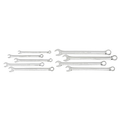 Long Pattern Combination Metric Wrench Sets, 12 Points, Metric, Chrome, 9 Pc.