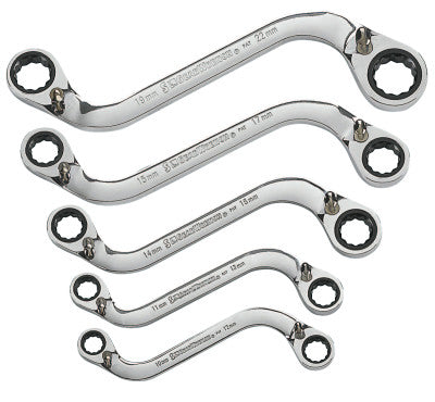 5 Pc. "S-Shaped" Reversible Double Box Ratcheting Wrench Sets, Metric