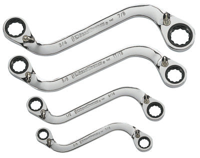 4 Pc. "S-Shaped" Reversible Double Box Ratcheting Wrench Sets, Inch