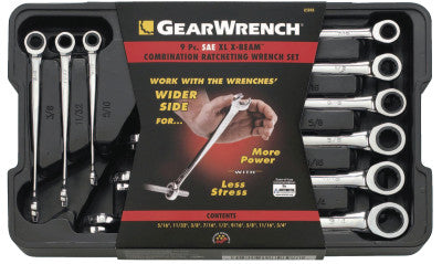 9 Pc. XL X-Beam Combination Ratcheting Wrench Sets, Inch