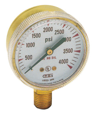 2 in Pressure Gauge, 100 psi (tensile), Brass, 1/4 in NPT(M)