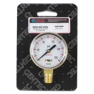 2 in Pressure Gauge, 200 psi (tensile), Brass, 1/4 in NPT(M)