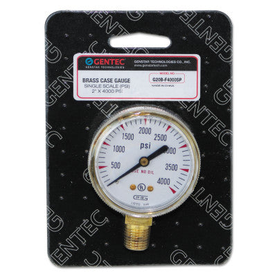 2 in Pressure Gauge, 4,000 psi (tensile), Brass, 1/4 in NPT(M)