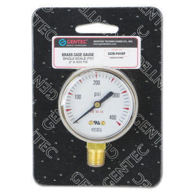 2 in Pressure Gauge, 400 psi (tensile), Brass, 1/4 in NPT(M)