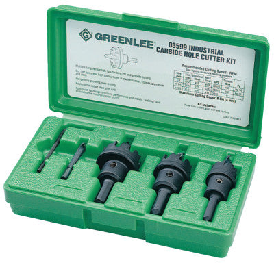 Carbide-Tipped Hole Cutter Kits, Tungsten, 7/8 in-1 3/8 in Cut Diam.