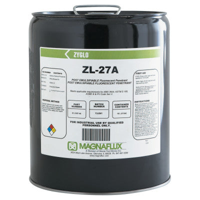 Zyglo ZL-27A Post Emulsifiable Fluorescent Penetrants, Pail, 5 gal