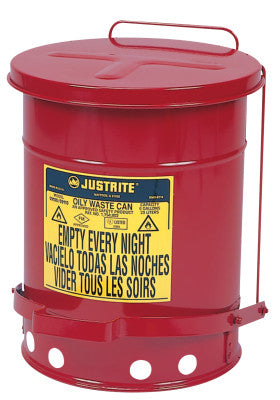 Red Oily Waste Cans, Foot Operated Cover, 6 gal, Red