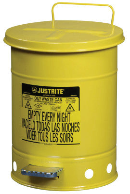 Yellow Oily Waste Cans, Foot Operated Cover, 6 gal