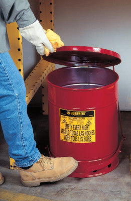 Red Oily Waste Cans, Hand Operated Cover, 6 gal, Red