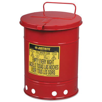 Red Oily Waste Cans, Hand Operated Cover, 10 gal, Red