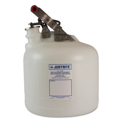 Self-Close Corrosive Containers for Labs, Hazardous Liquid, 2 1/2 gal, White