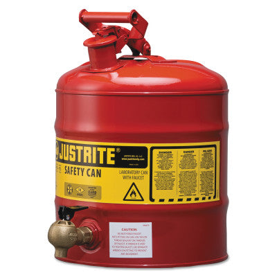 Type I Safety Cans, Flammables, 5 gal, Red, w/540 Faucet