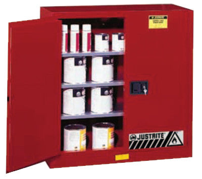 Safety Cabinets for Combustibles, Manual-Closing Cabinet, 40 Gallon, Red