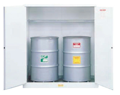 White Drum Cabinets for Flammable Waste, Manual-Closing, 2 Vertical 55 gal. Drum