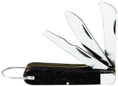 3-Blade Pocket Knives, Steel Blade, Plastic, Black