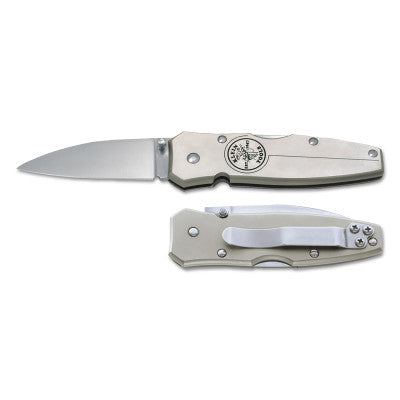Lockback Knives, 7.2 in, Drop-Point Stainless Steel Blade, Silver Anodized