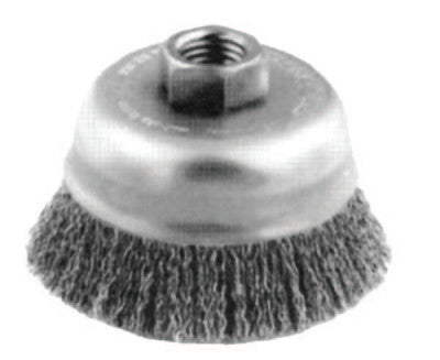 Crimped Cup Brush, 6 in Dia., 5/8-11 Arbor, 0.014 in Steel Wire