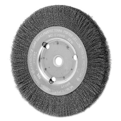 Narrow Face Crimped Wire Wheel Brush, 6 D x 5/8 W, .006 Carbon Steel, 8,000 rpm