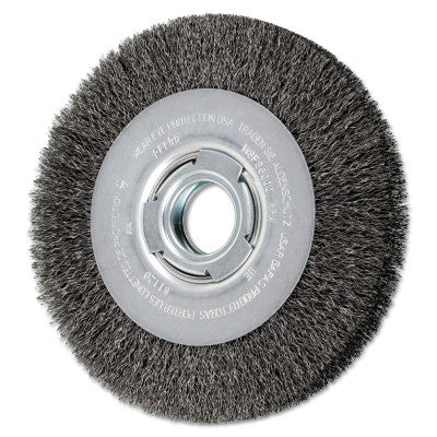 Medium Crimped Wire Wheel Brush, 7 D x 31/32 W, .012 Carbon Steel, 6,000 rpm