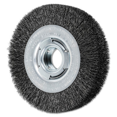 Wide Face Crimped Wire Wheel Brush, 6 D x 1 1/8 W, .012 Carbon Wire, 6,000 rpm