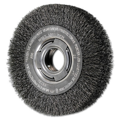 Wide Face Crimped Wire Wheel Brush, 6 D x 1 1/8 W, .014 Carbon Wire, 6,000 rpm