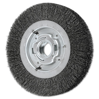 Wide Face Crimped Wire Wheel Brush, 8 D x 1 5/8 W, .012 Carbon Wire, 4,500 rpm