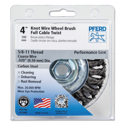 Full Cable Twist Knot Wheel, 4 in D, .02 in Carbon Steel Wire, 20,000 rpm