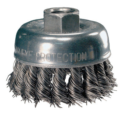 Mini Knot Cup Brush, 2 3/4 in Dia., 5/8-11 Arbor, .02 in Carbon Steel Wire