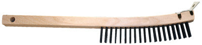 Curved Handle Scratch Brushes, 13 3/4", 3X19 Rows, Carbon Stl Wire, Wood Handle