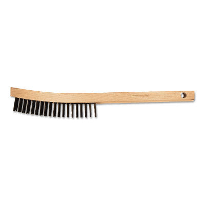 Curved Handle Scratch Brushes, 13 3/4", 4 X 19 Rows, Carbon Stl Wire, Wood Hndle