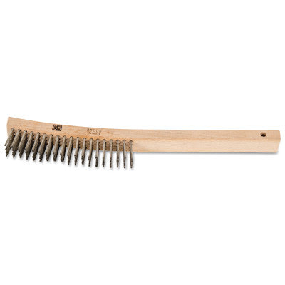 Curved Handle Scratch Brushes, 13 3/4 in, 4 X 19 Rows, SS Wire, Wood Handle