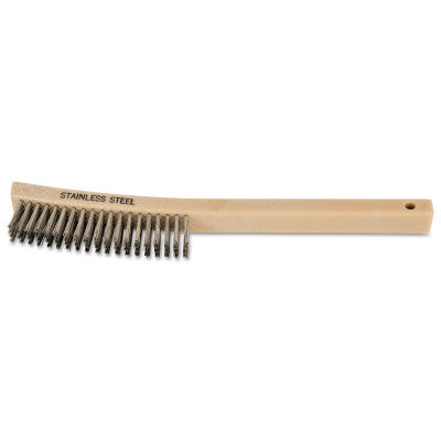 Curved Handle Scratch Brushes, 13 3/4 in, 4 X 19 Rows, SS Wire, Plastic Handle