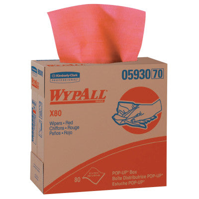 WypAll X80 Towels, Pop-Up Box, Red Hot, 80 per box