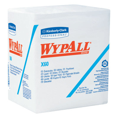 WypAll X60 Wipers, 1/4 Fold, White, 76 per pack